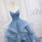 Blue tulle long prom dress blue evening gown  10248