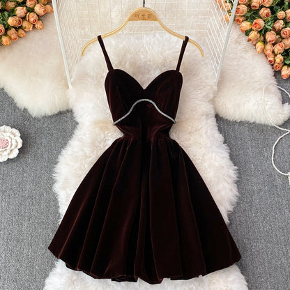 Cute V Neck Velvet Short Dress Fashion Dress  10854