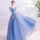 Robe de bal longue en tulle bleu et dentelle Robe de soirée trapèze 10455