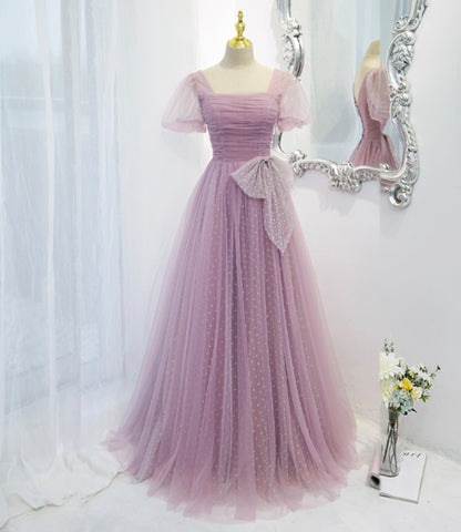 Lila Tüll langes A-Linie Ballkleid Abendkleid 8820