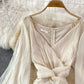 Champagne V Neck Long Sleeve Dress Fashion Dress  10894