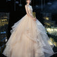 Champagne tulle long prom dress A line evening gown  10236