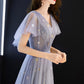 Blaues langes Ballkleid aus Tüll mit V-Ausschnitt blaues Abendkleid 10640