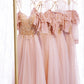 Pink tulle lace long prom dress evening dress  8349