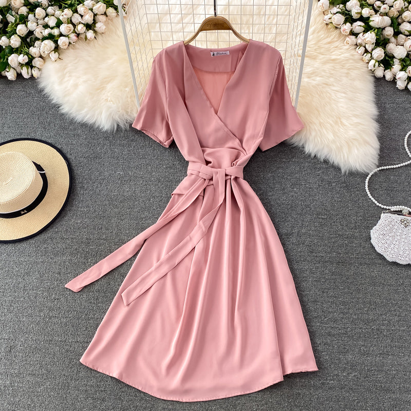 Simple V Neck Short Dress Fashion Dress  10865