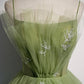 Green tulle long A line prom dress  8589