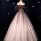 Braunes, zartes, florales Applikationen-Abendkleid in A-Linie und langem Tüll 8721