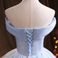 Blue tulle lace long ball gown dress formal dress  10386