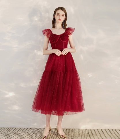Robe de cocktail courte en tulle rouge avec ligne A 10399
