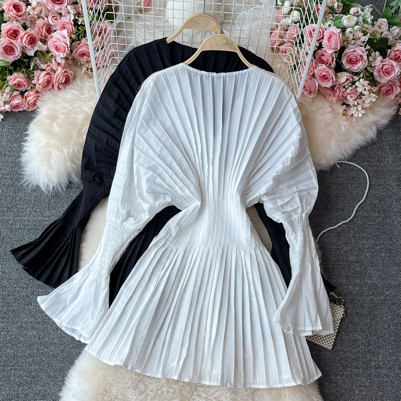 Unique V Neck Long Sleeve Dress Fashion Dress  10911