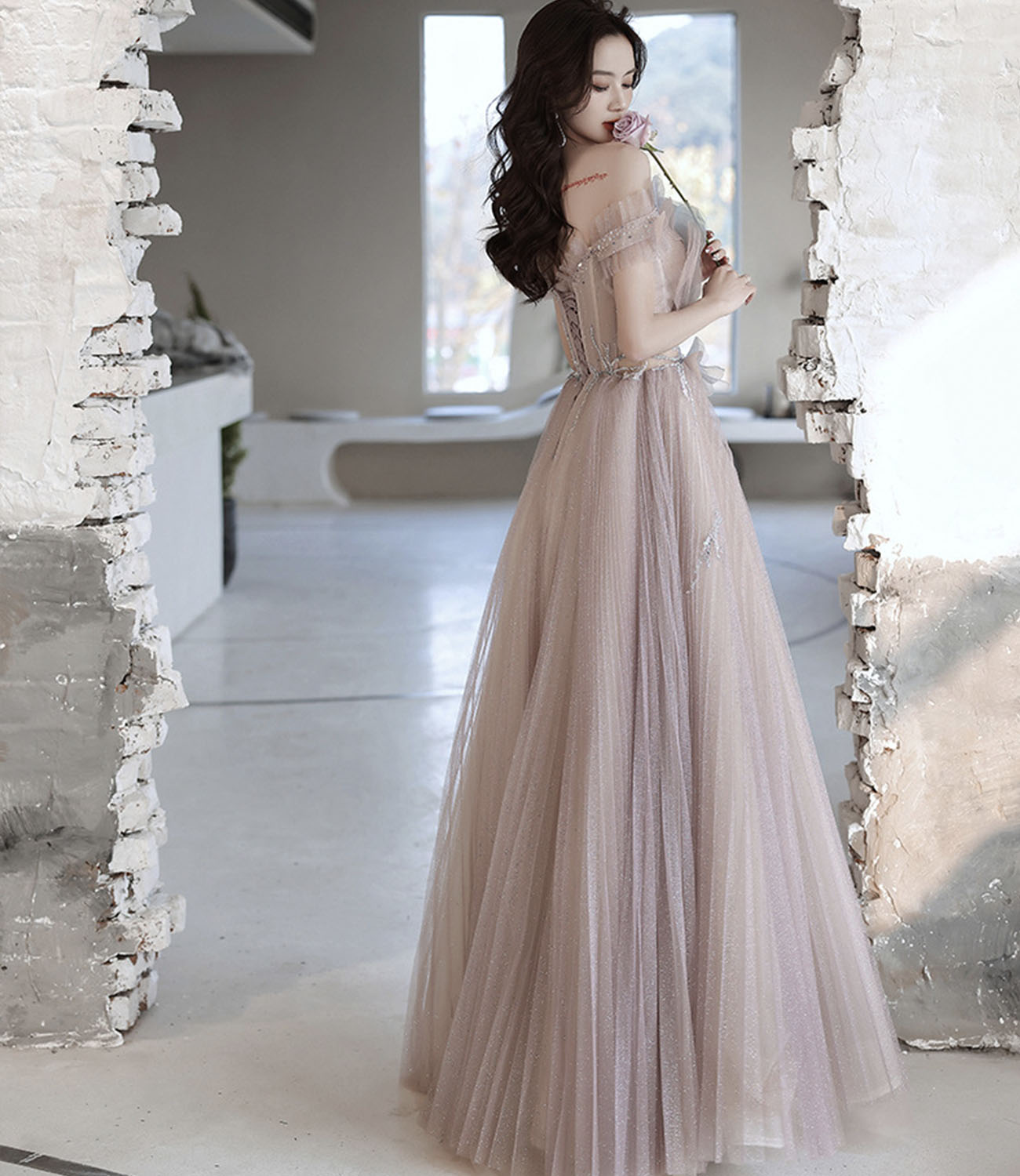Süßes langes Ballkleid aus Tüll A-Linie Abendkleid 10426