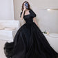 Robe de soirée longue en tulle noir Robe de soirée trapèze 10207