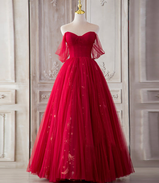 Rotes Tüll langes A-Linie Ballkleid rotes Abendkleid 8800