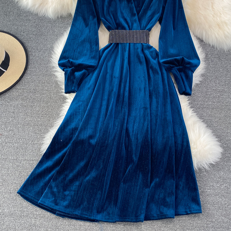 Robe élégante à manches longues en velours Robe tendance 10849