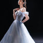 Blue tulle long A line prom dress blue evening dress  10291