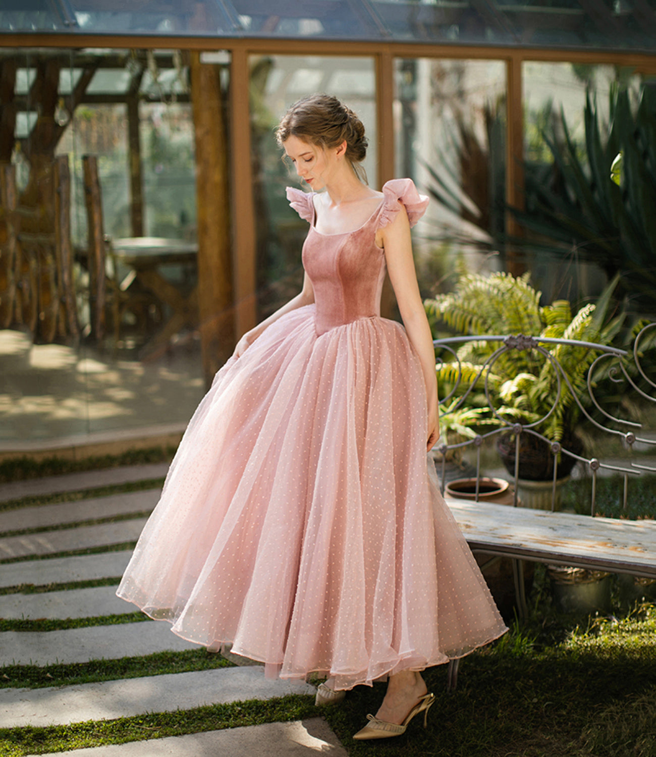 Pink/Red Cute A-line Long Prom Dress Evening Dress Graduation Party Dress 8646