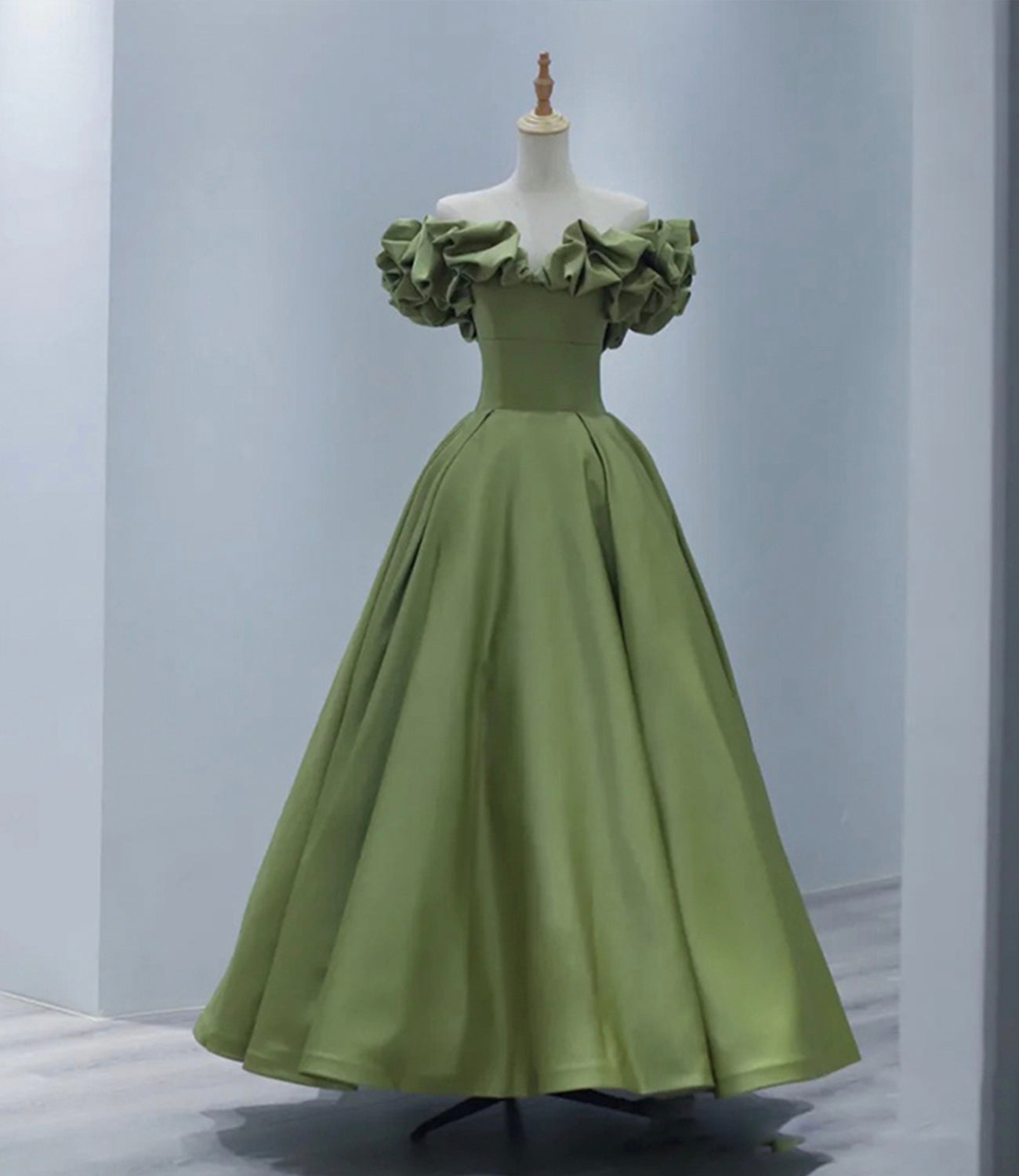 Grünes Satin langes A-Linie Ballkleid Abendkleid 8816