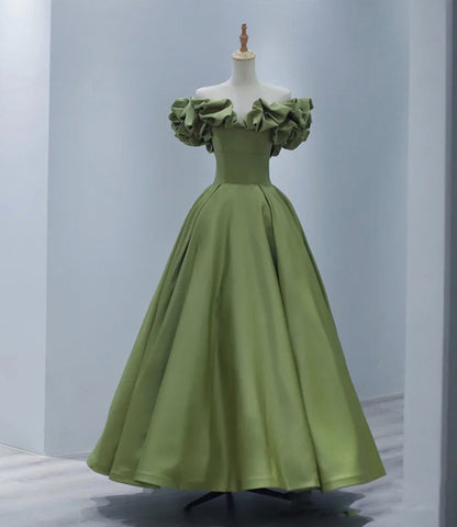 Grünes Satin langes A-Linie Ballkleid Abendkleid 8816