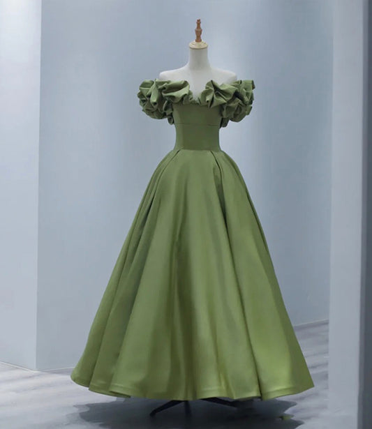 Grünes Satin langes A-Linie Ballkleid Abendkleid 8816