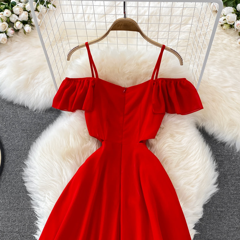 Red Chiffon A Line Short Dress Fashion Dress  10762