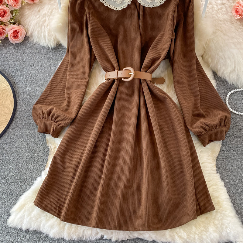 Süßes langärmliges Spitzenkleid A-Linie Modekleid 10841