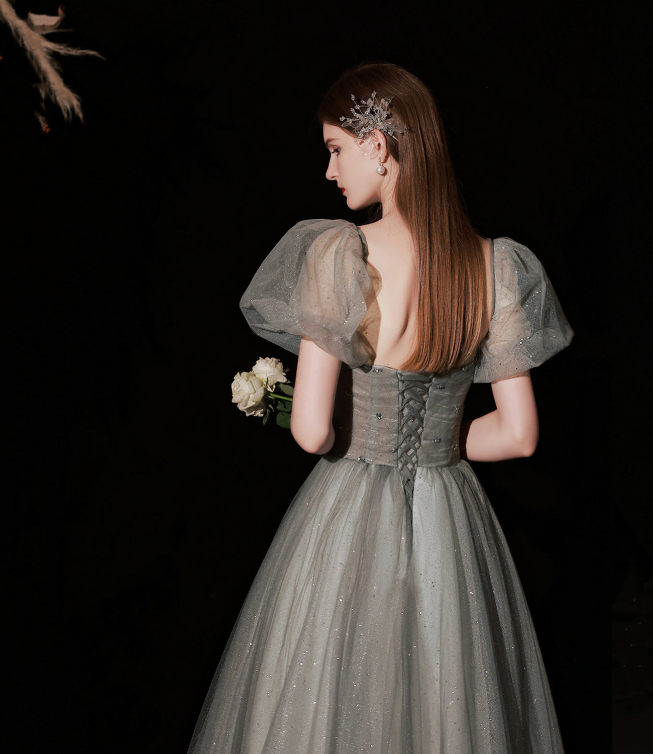 Robe de soirée longue en tulle mignonne Robe de soirée trapèze 10372