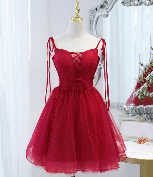 Burgund Tüll Schnürung kurzes Ballkleid Partykleid 10097