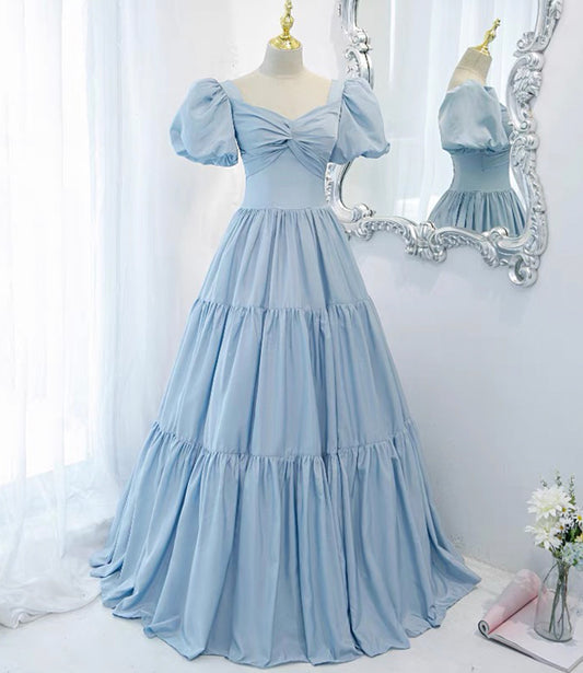 Langes Ballkleid aus blauem Satin in A-Linie blaues Abendkleid 8837