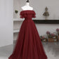 Burgund Tüll langes Ballkleid A-Linie Abendkleid 10503