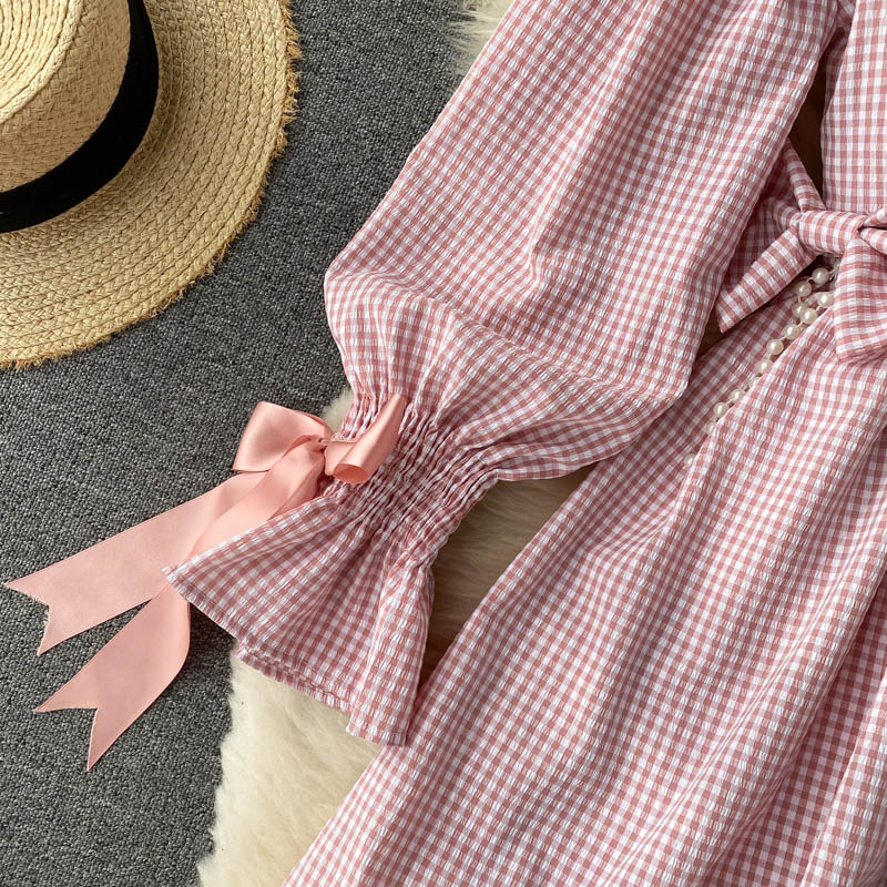 Cute Plaid Long Sleeve Dress Fashion Dress  10907