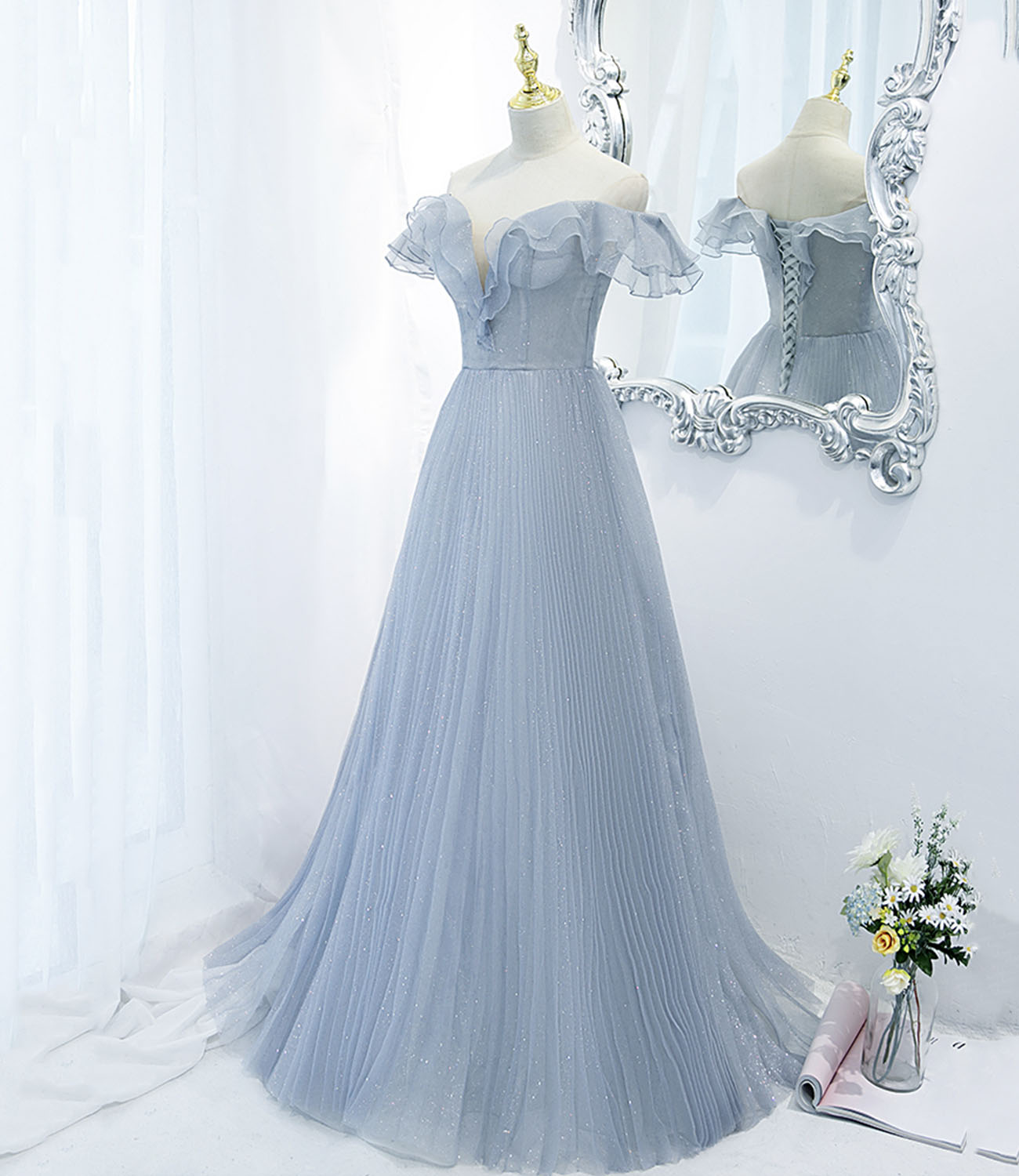 Blaues langes Ballkleid aus Tüll blaues Abendkleid 10270