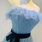 Langes Ballkleid aus blauem Tüll mit Pailletten, blaues Abendkleid 10045