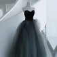 Schwarzes und graues langes Ballkleid aus Tüll A-Linie Abendkleid 10517