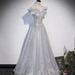 Langes Ballkleid aus grauer Tüllspitze A-Linie Abendkleid 10406