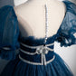 Blue tulle sequins long prom dress blue evening gown  10223