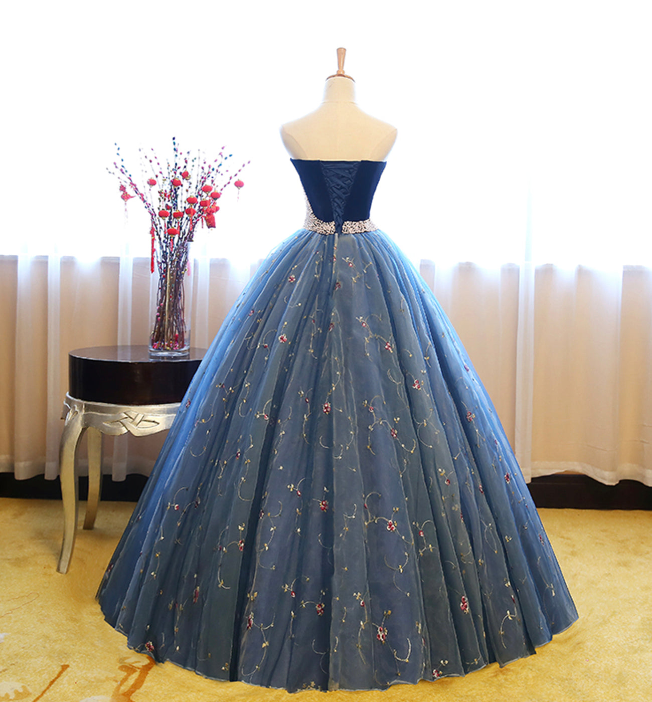 Blaues Tüll-Spitzen langes Ballkleid blaues Abendkleid 8622