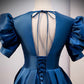 Blue satin long prom dress A line evening gown  10309