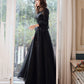 Schwarzes langes Ballkleid aus Tüllspitze A-Linie Abendkleid 10460