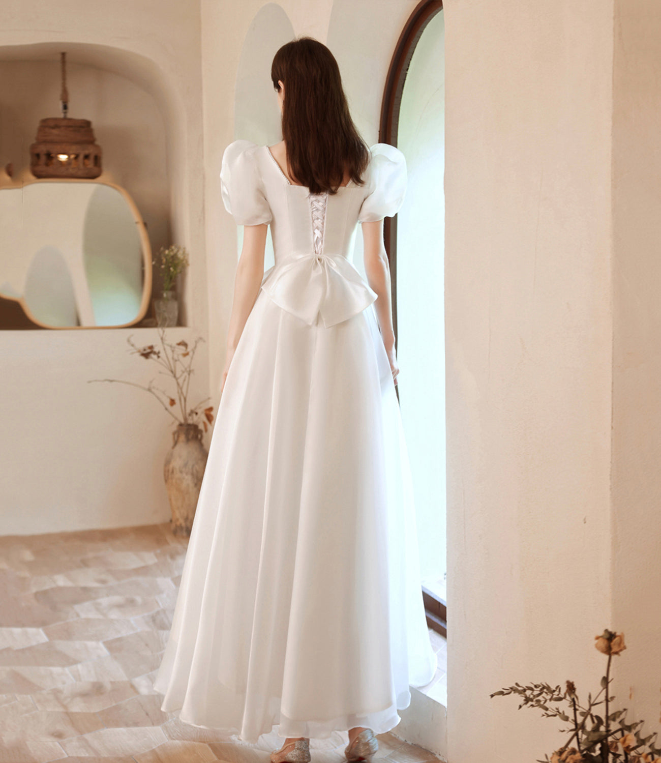 Weißes Ballkleid aus Tüll in Teelänge Weißes Abendkleid 10143
