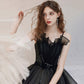 Robe de soirée longue en tulle noir Robe de soirée trapèze 10416