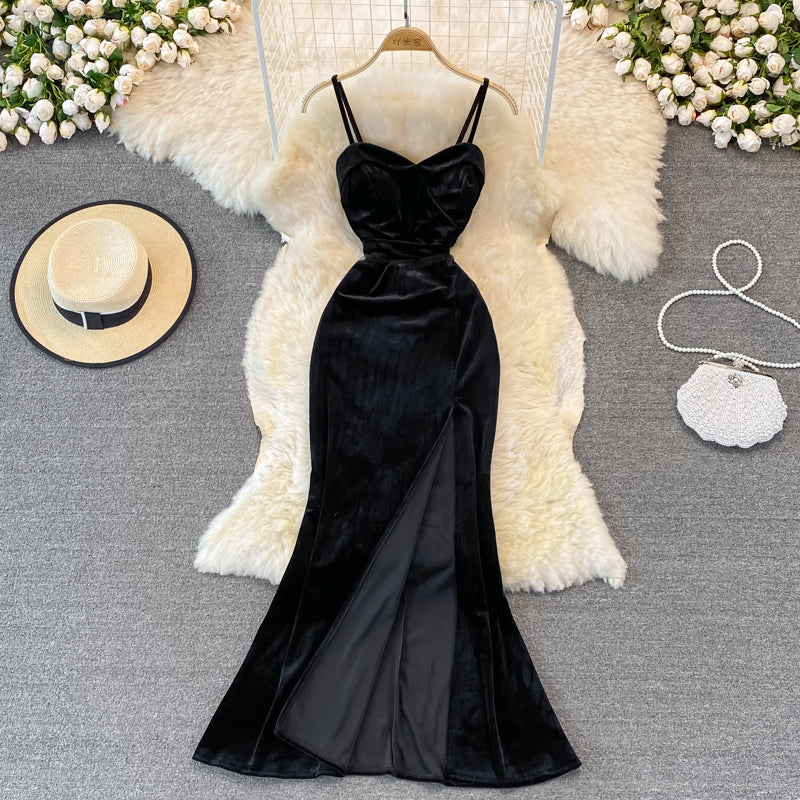 Sexy langes Samtkleid Modekleid 10935