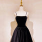 Black velvet long prom dress A line evening dress  10482
