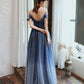 Langes Ballkleid aus blauem Tüll mit Pailletten blaues Abendkleid 10477