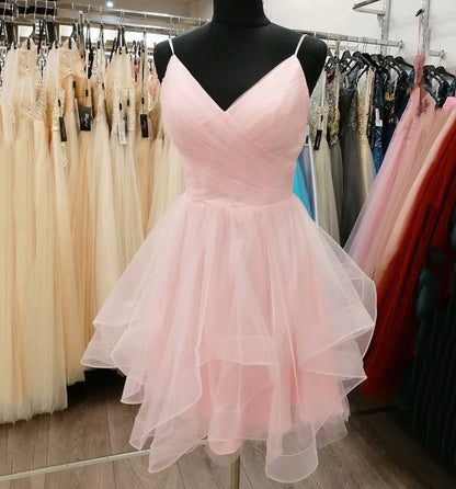 Kurzes Abiballkleid aus rosa Tüll für die Heimkehr 8884