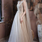 Robe de soirée longue en tulle à paillettes champagne 10605