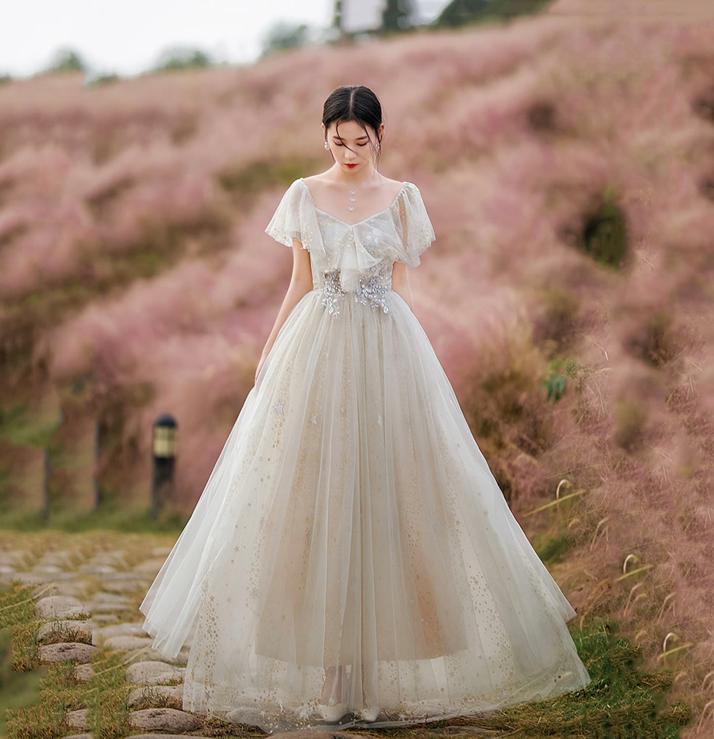 Süßes Tüll Pailletten langes Ballkleid Abendkleid 10205