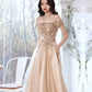 Robe de soirée longue en tulle et dentelle champagne Robe de soirée trapèze 10381