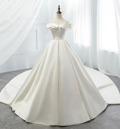 Weißer Satin, langes A-Linien-Ballkleid, formelles Kleid 8872