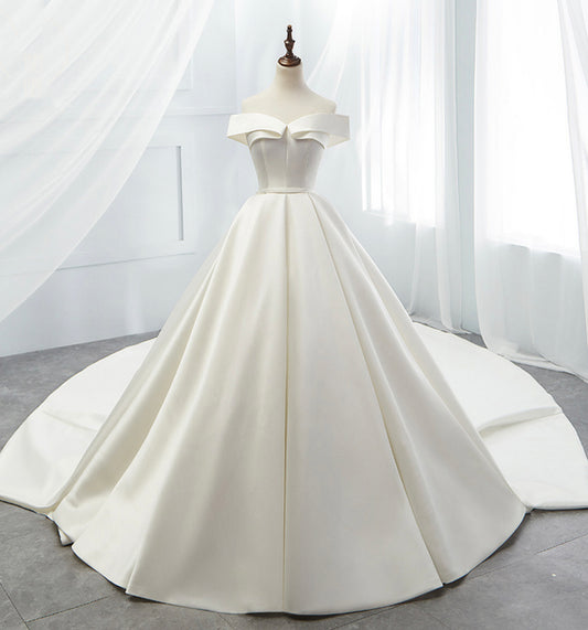 Robe de bal longue en satin blanc, robe de soirée 8872