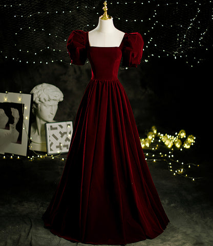Burgund Samt lange A-Linie Ballkleid Abendkleid 8804